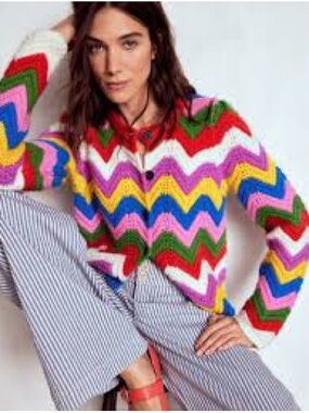 Boden Multicolor Chevron Button Cardigan